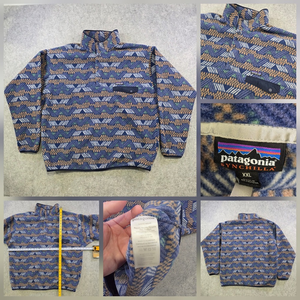 Patagonia Synchilla Jacket Mens 2XL Blue Fleece Snap-T Pullover Aztec 25580
